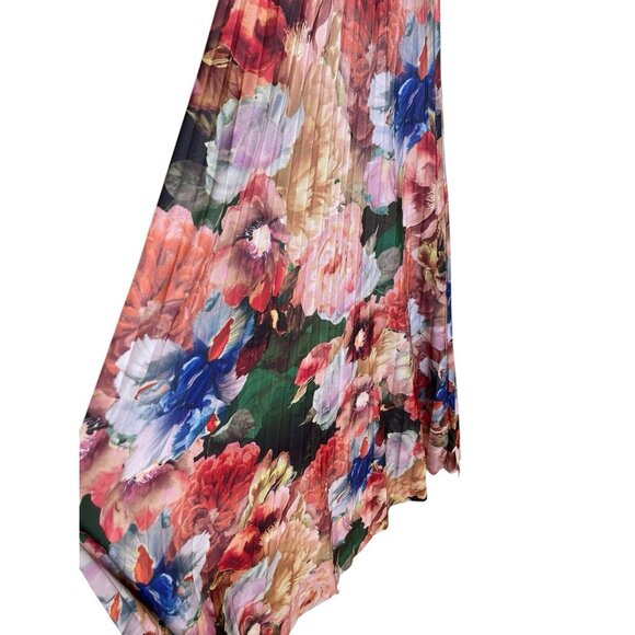 ASOS Dress Womens Size 6 Floral Pleated V Neck Key Hole Open Back Long - Picture 5 of 10